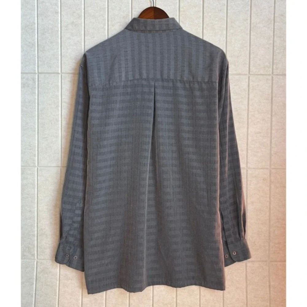 Elliott Grid Pattern Gray Polyester‎ Textured Button Down Shirt Mens Medium